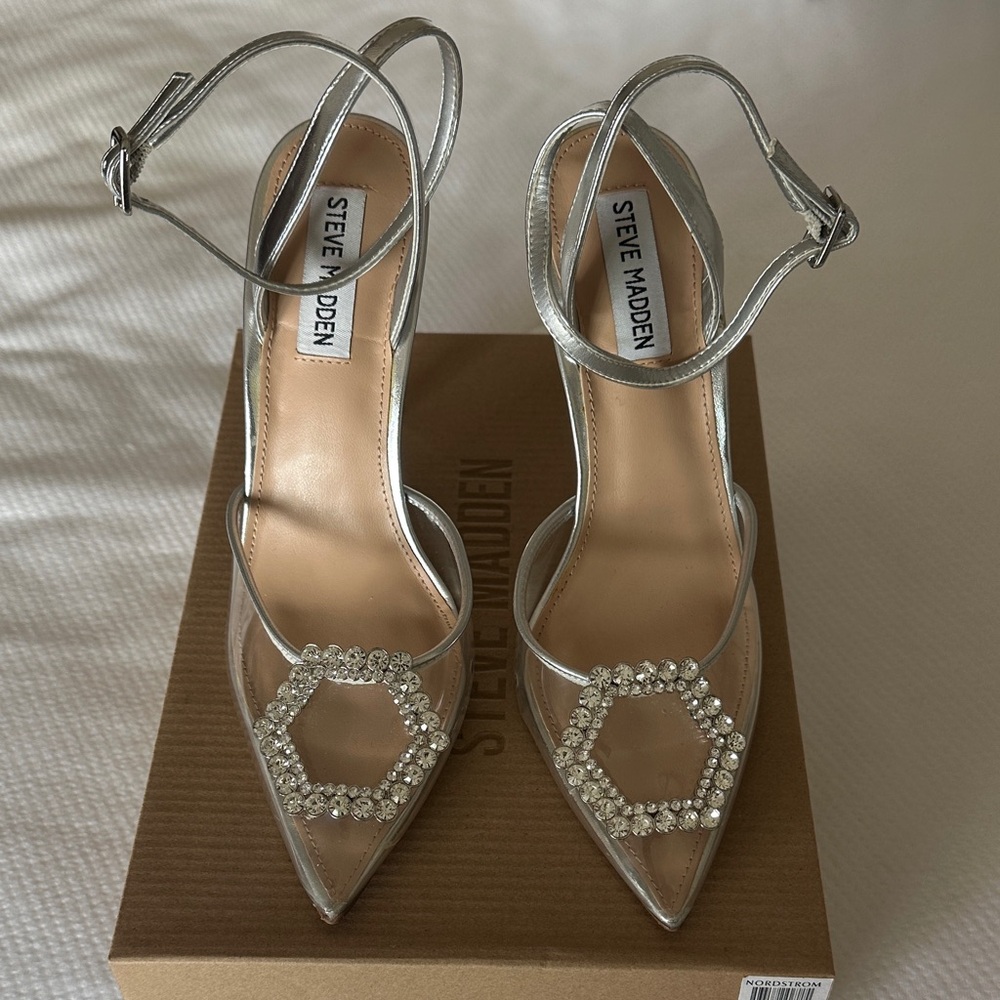 Steve Madden Amory Clear Silver Strappy Heels